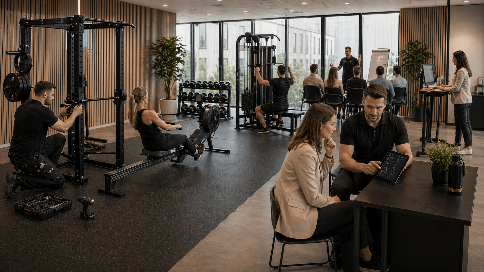 Umsetzung vor Ort, Firmenfitness und ergonomische Arbeitsplatzgestaltung
